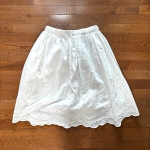 White Cotton Eyelet Lace Mini Skirt with Scalloped Hem